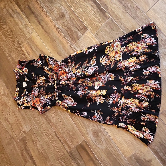 a new day Dresses & Skirts - A New Day Floral Tie-Waist Pleated Detail Sleeveless Lined Midi Dress, XS